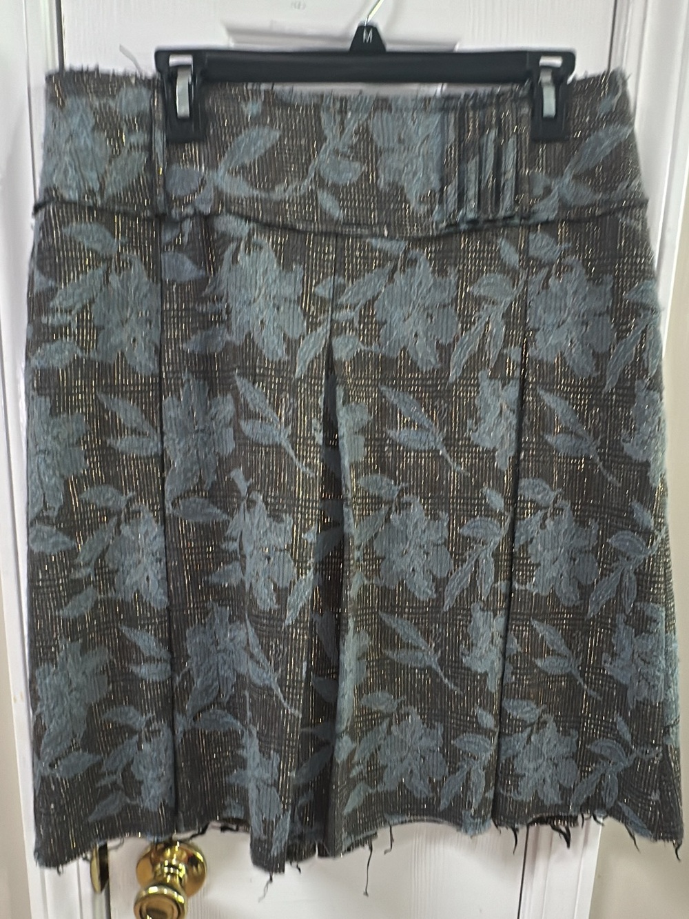 Poleci Floral A-Line Skirt in Blue and Charcoal-metallic. (Mix53)